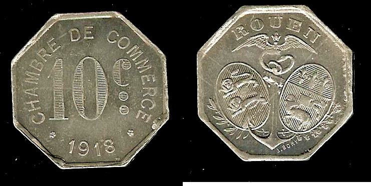 Chambre de commerce Rouen - Seine-Maritime (76) 10 centimes 1918